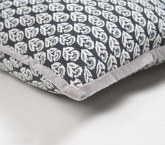 Monochrome Floral Cotton Cushion Cover with Piped Border