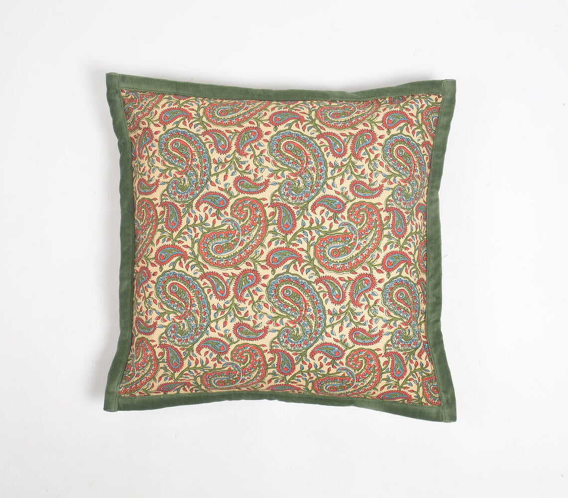 Paisley Printed Cotton Cushion Cover with Piped Border