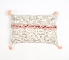 Block Printed Cotton Tasseled Lumbar Cushion Cover