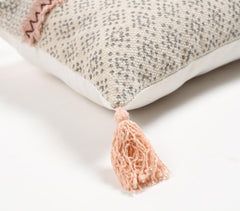 Block Printed Cotton Tasseled Lumbar Cushion Cover