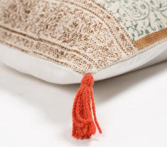Block Printed Cotton Floral Tasseled Lumbar Cushion Cover