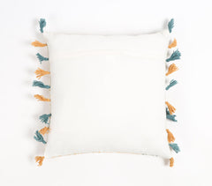 Block Printed Cotton Paisley-Geometric Tassel-Lined Cushion Cover