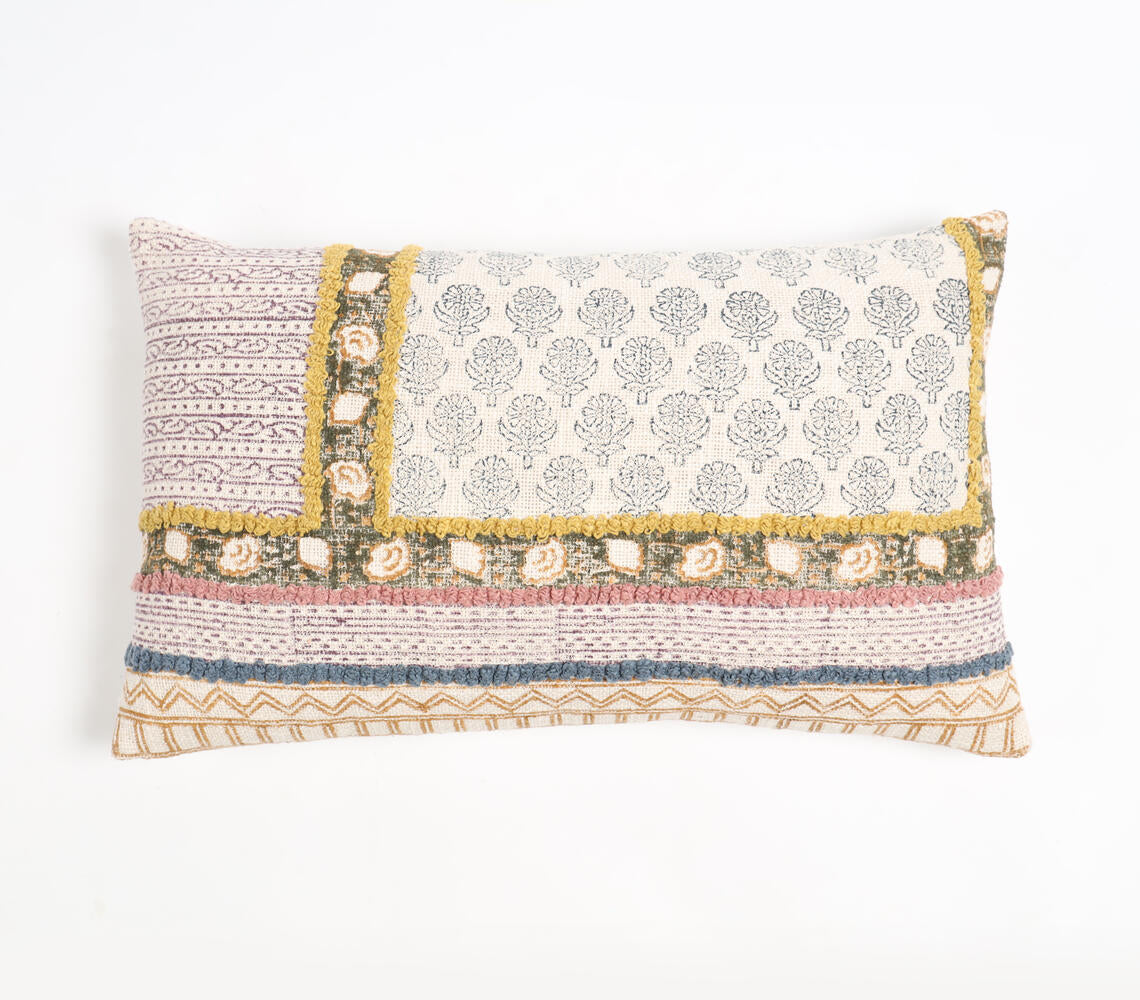 Block Printed Cotton Geometric-Floral Lumbar Cushion Cover