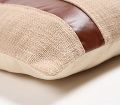Hand Stitched Cotton & Leather Monochrome Cushion Cover