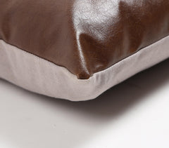 Hand Stitched Cotton & Leather Colorblock Lumbar Cushion Cover