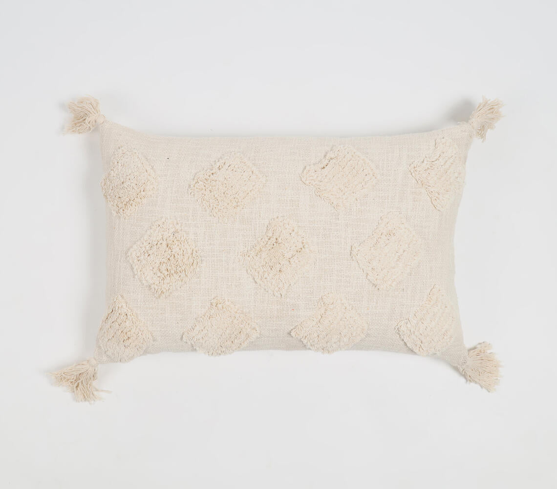 Dusty Cream Tasseled Lumbar Cotton Cushion Cover