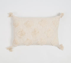 Dusty Cream Tasseled Lumbar Cotton Cushion Cover