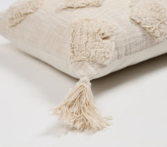Dusty Cream Tasseled Lumbar Cotton Cushion Cover