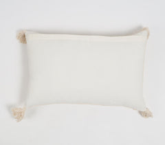 Dusty Cream Tasseled Lumbar Cotton Cushion Cover