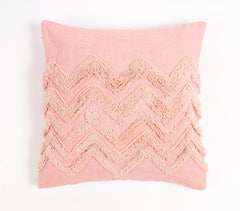 Hand Tufted Cotton Pink Chevron Cushion Cover