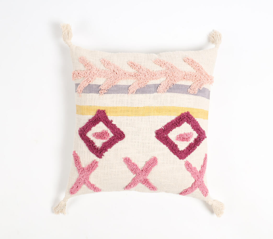 Hand Tufted Cotton Geometric Tasseled Cushion Cover