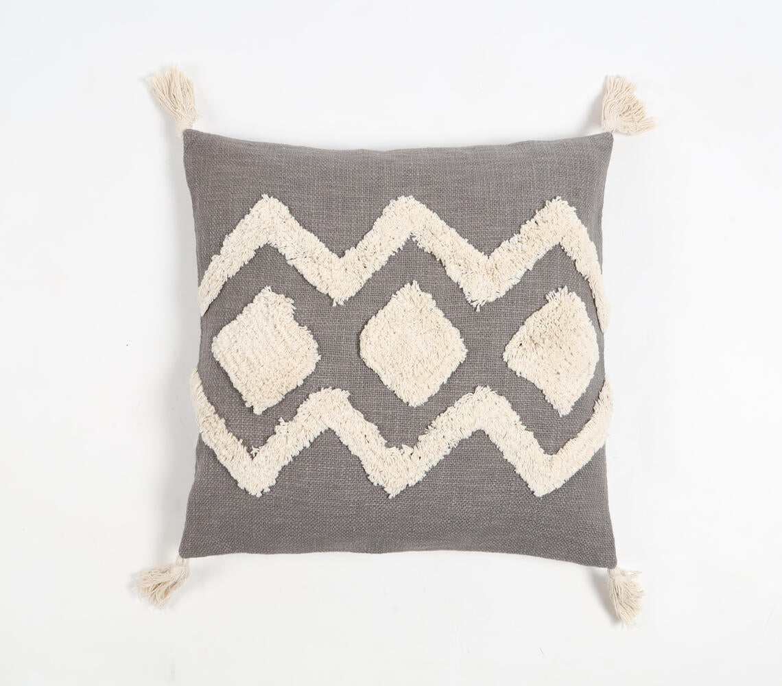 Geometric Tufted Monochrome Tasseled Cushion Cover