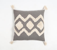 Geometric Tufted Monochrome Tasseled Cushion Cover