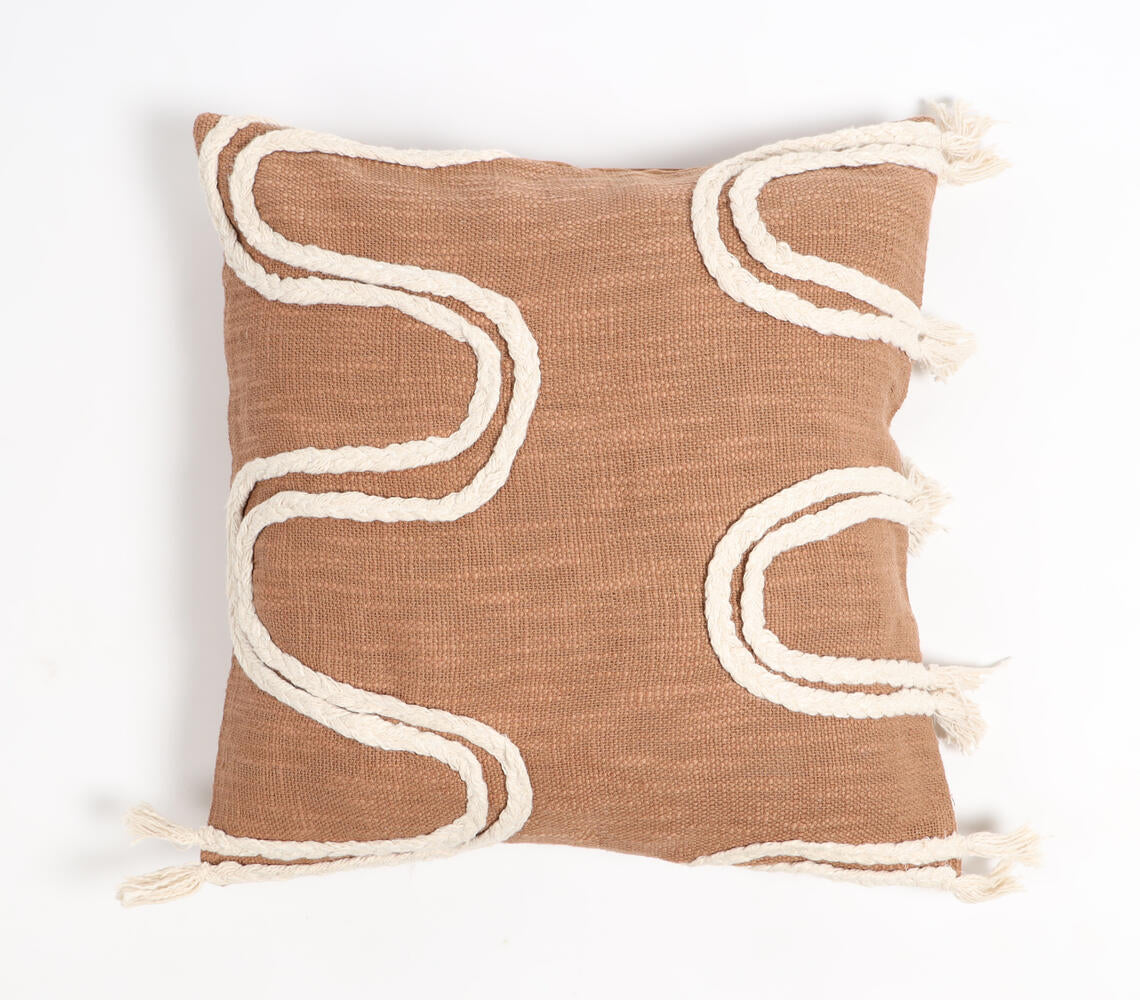 Handwoven Cotton White Braided-Waves Cushion Cover