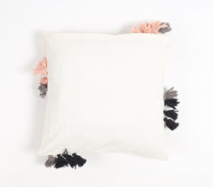 Embroidered Cotton Geometric Tasseled Cushion Cover