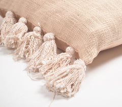 Solid Soft Pink Tasseled Cushion Cover