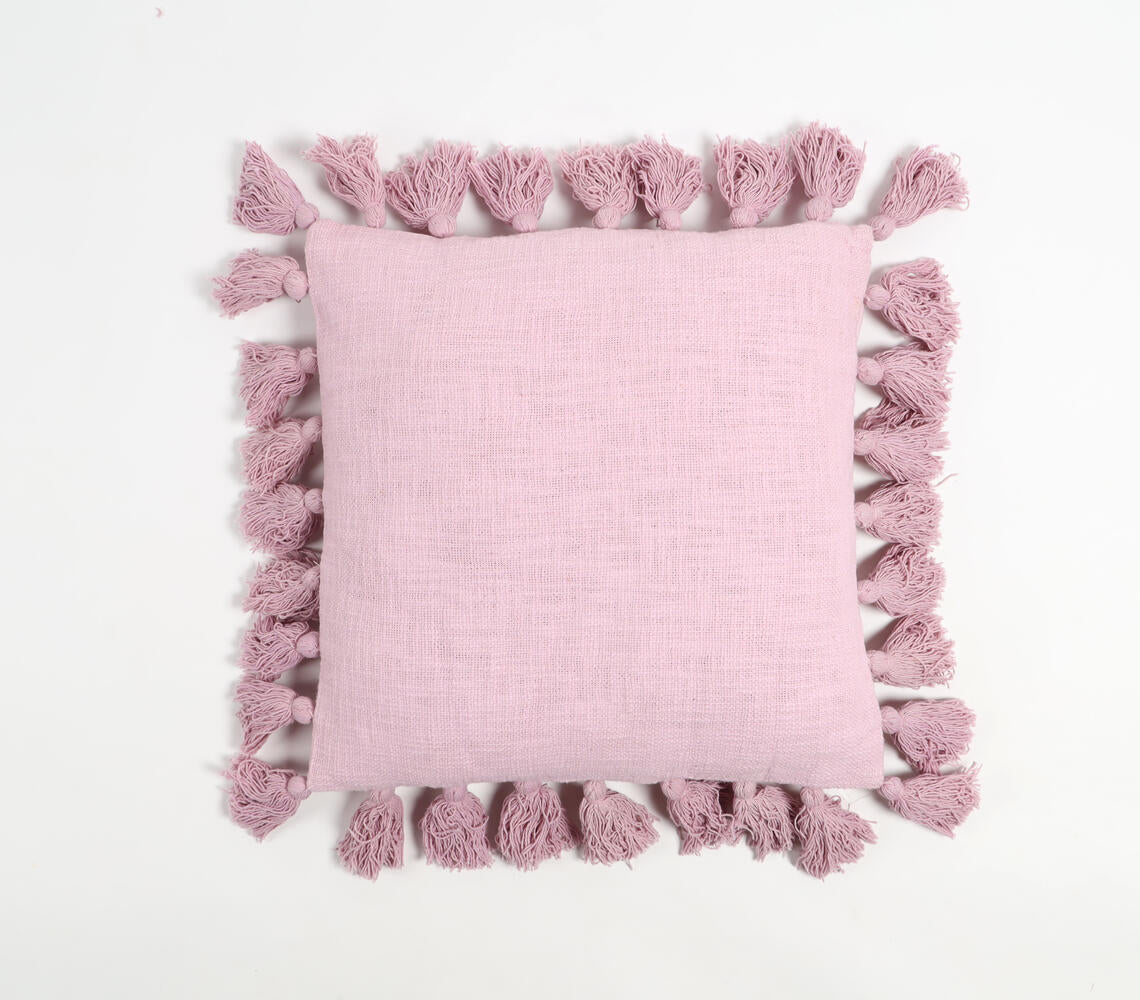 Tasseled Solid Pastel Mauve Cushion Cover