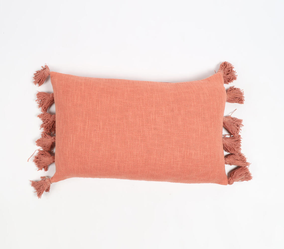 Solid Salmon Tasseled Lumbar Cushion Cover