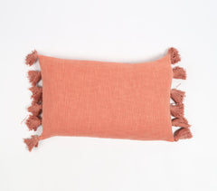 Solid Salmon Tasseled Lumbar Cushion Cover