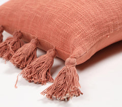 Solid Salmon Tasseled Lumbar Cushion Cover