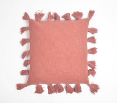Solid Brick Red Tasseled Cushion Cover