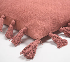 Solid Brick Red Tasseled Cushion Cover
