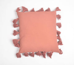 Solid Brick Red Tasseled Cushion Cover