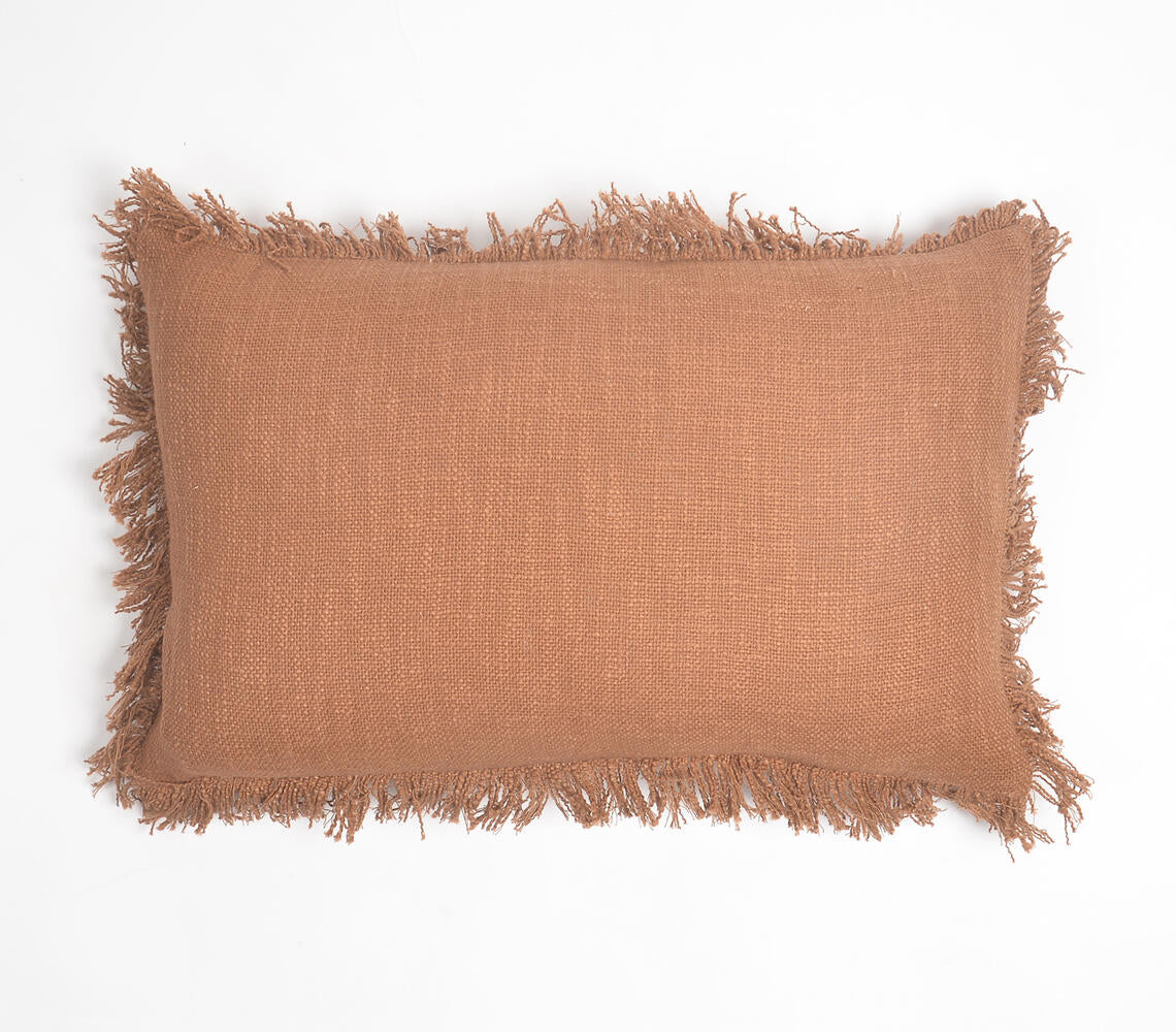 Solid Fringed Lumbar Cotton Cushion Cover(2)