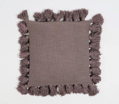 Solid Stone Grey Tasseled Cushion Cover