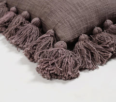 Solid Stone Grey Tasseled Cushion Cover