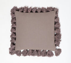Solid Stone Grey Tasseled Cushion Cover