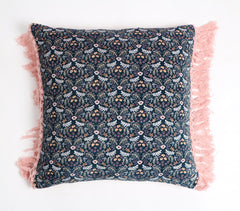 Printed Velvet Maximal Tasseled Cushion Cover
