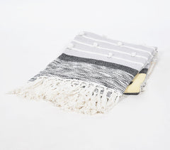 Statement Paneled Handloom Cotton & Wool Throw with Tassels