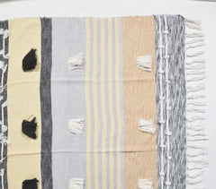 Statement Paneled Handloom Cotton & Wool Throw with Tassels