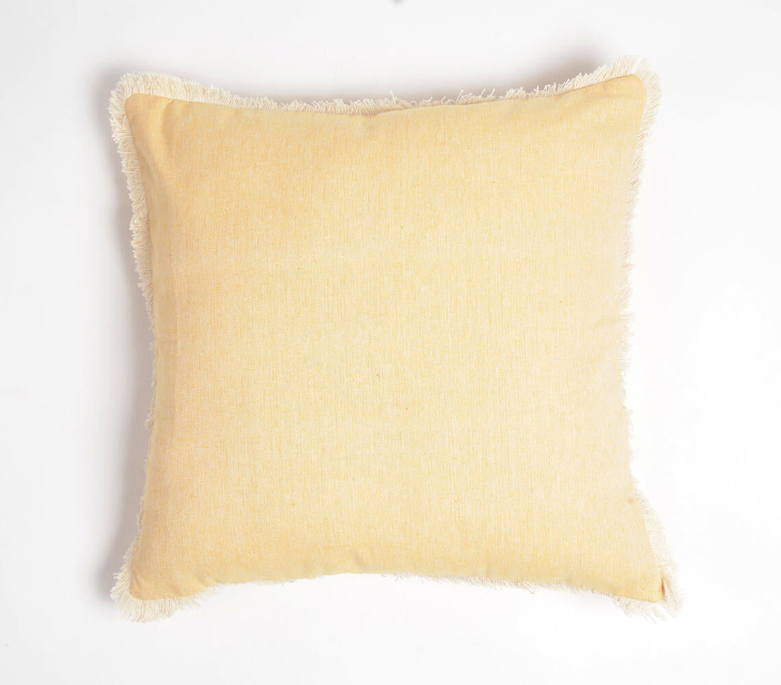 Solid Fringed Chambray Weave Cushion Cover