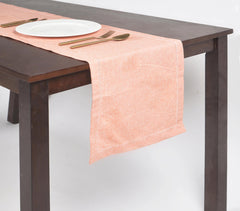 Solid Peach Chambray Weave Table Runner with Hem Stitch