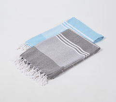 Handwoven Cotton striped Sky & Ash Bath Towels (Set Of 2)