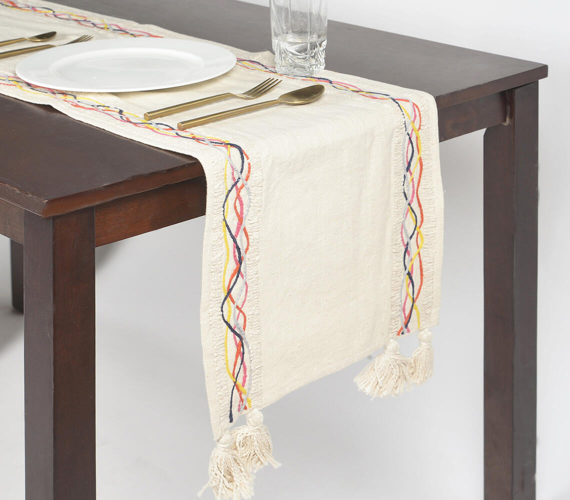 Twined Swirls & Tasseled Cotton Table Runner