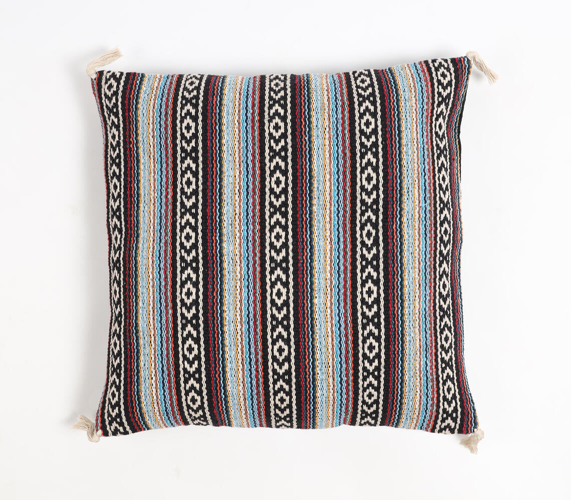 Jacquard Corduroy Striped Tasseled Cushion Cover