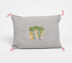 Floral Bush embroidered Slub Lumbar Cushion Cover