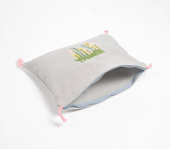 Floral Bush embroidered Slub Lumbar Cushion Cover