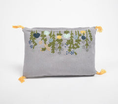 Floral Garden Slub Grey Lumbar Cushion Cover