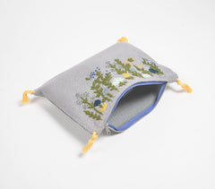 Floral Garden Slub Grey Lumbar Cushion Cover