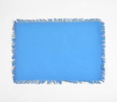 Solid Azure Blue Placemats with Frayed Edges (set of 6)