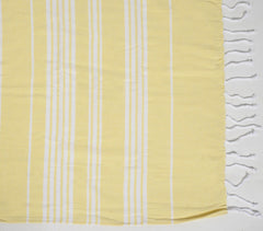 Striped Lemon Yellow Hammam Fouta Fringed Beach Towel