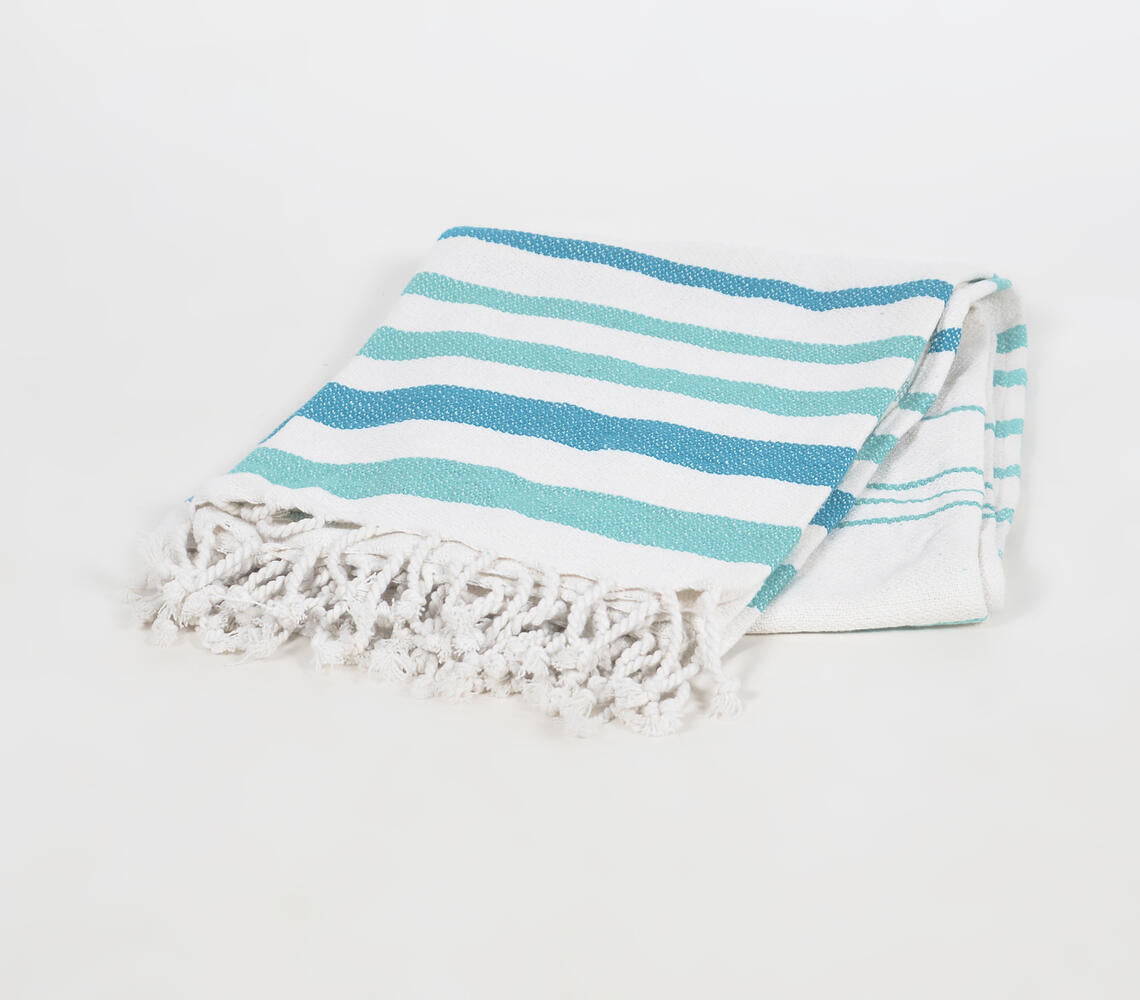 Handwoven Aqua Striped Cotton Throw