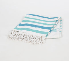 Handwoven Aqua Striped Cotton Throw