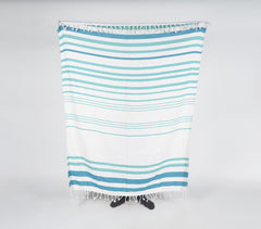 Handwoven Aqua Striped Cotton Throw