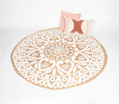 Hand Block Printed Monochrome Spiral Jute Rug