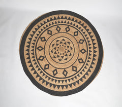 Hand Block Printed Geometric-Floral Spiral Jute Rug